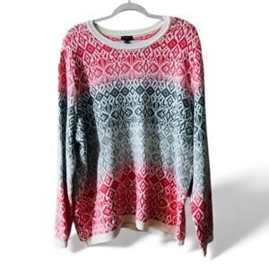 Talbots Fair Aisle Sweater Sz 3XP Red/Gray Holidays Nylon/Lambswool